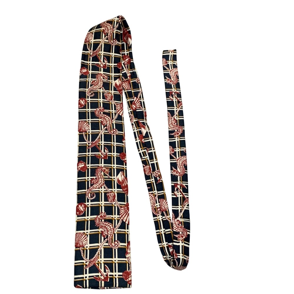 Vintage Rooster John Wanamaker Mens Tie Nautical Seahorse Anchor Navy Red Square